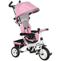6 In 1 Kids Trike Push Bike W/ Push Handle, Canopy, 5-point Safety Belt, Storage, Footrest, Brake, For 1-5 Years, Pink